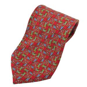 Salvatore Ferragamo 100% Silk Mens Neck Tie Red‎ Sailing Flags Multicolor Italy